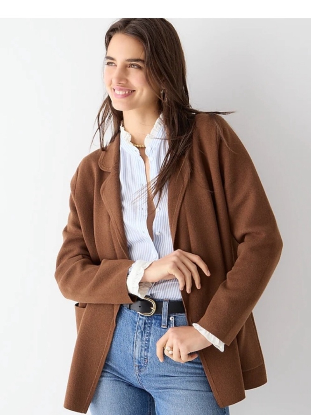 J. Crew Eloise Walnut Brown Open-Front Knit Cardigan Sweater